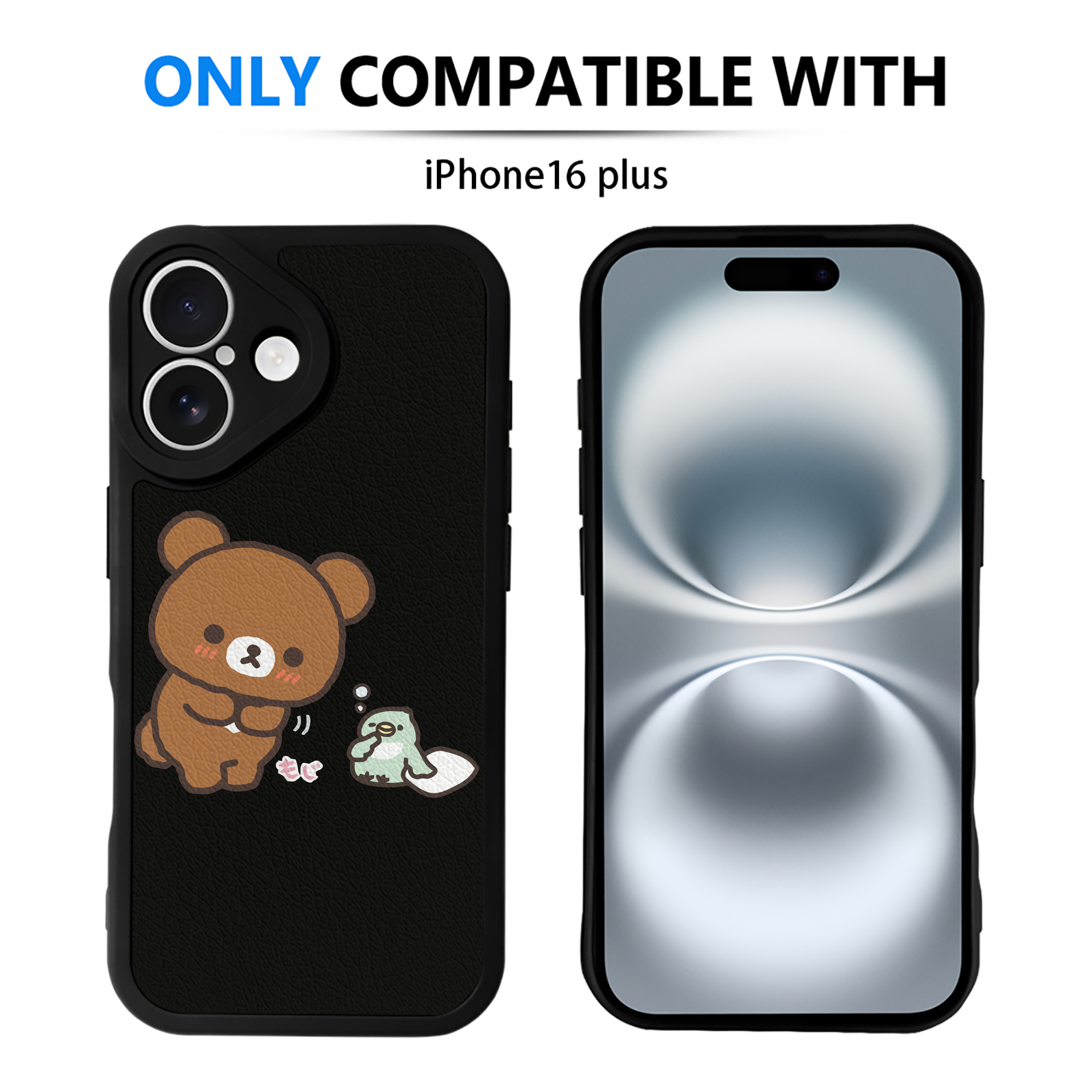 （画像用） リラックマ リラックマ キイロイトリ Rilakkuma Korilakkuma Kiiroitori 【iPhone 16シリーズ対応】シリコンスマホケース（レザー調） 材質：シリコン